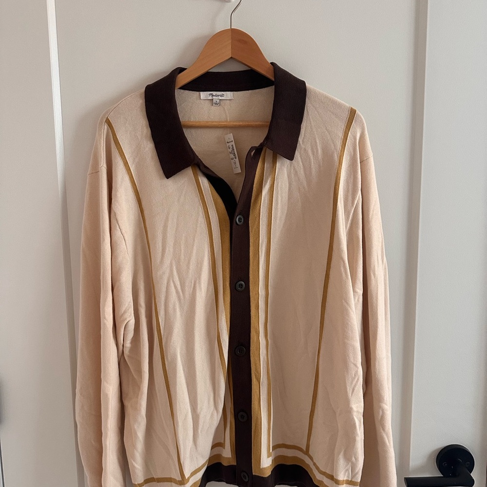 Madewell Beige and Brown Striped Button-Up Cardigan